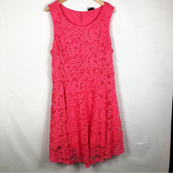 Torrid Sleeveless Lace Fit Flare Mini Dress | Coral Pink | Size 22 / 3X - Picture 3 of 13
